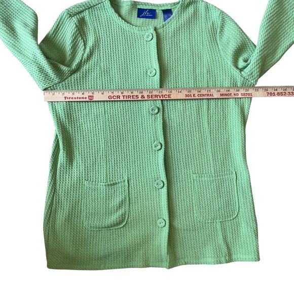 JH Collectibles Cardigan Jacket Size XL Lime Green Waffle Knit Button Up Pockets - Picture 9 of 9